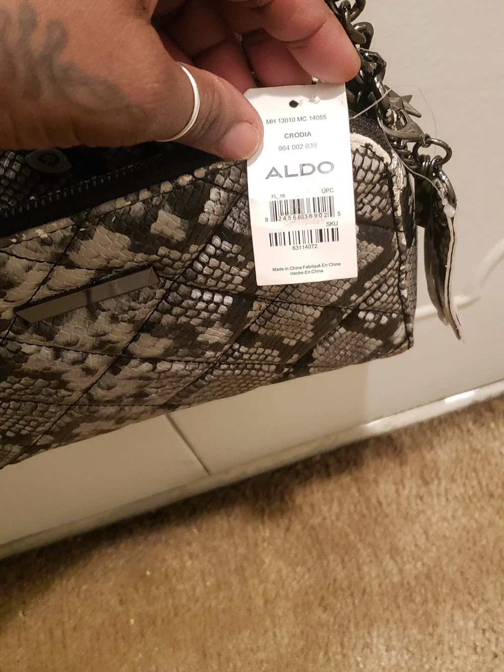 Aldo Black & Cream Snake-Print Crossbody Bag